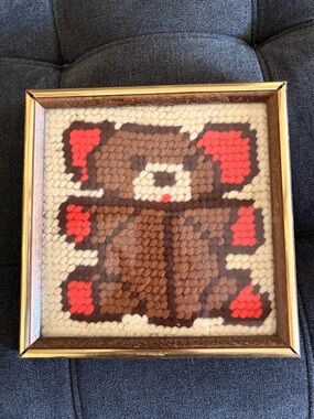 Handmade Teddy Bear Wall Art Fiber Art